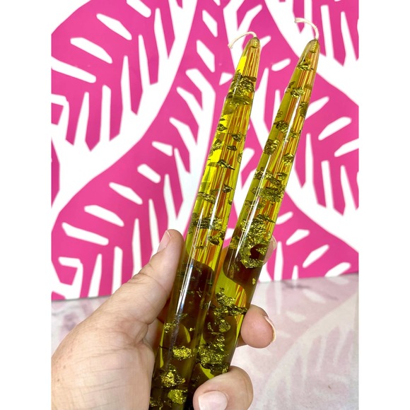 Vintage Green Lucite Candle Sticks w/ Gold Flecks - Picture 4 of 7